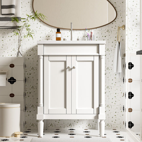 24-Zoll Badezimmer-Waschständer mit Waschbecken, zweistufiger moderner Badezimmerschrank, Waschständer mit einem Waschbecken, große Stauraumregale