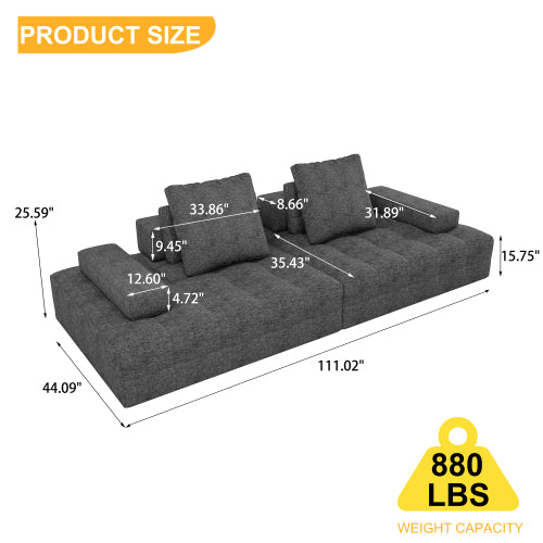 Sofa-Couch für das Wohnzimmer, modernes Zweiersofa mit extra tiefen Sitzflächen, bequemen Armlehnen, Sofas für Wohnzimmer, Apartment-Lounge, einfache Montage, Grau