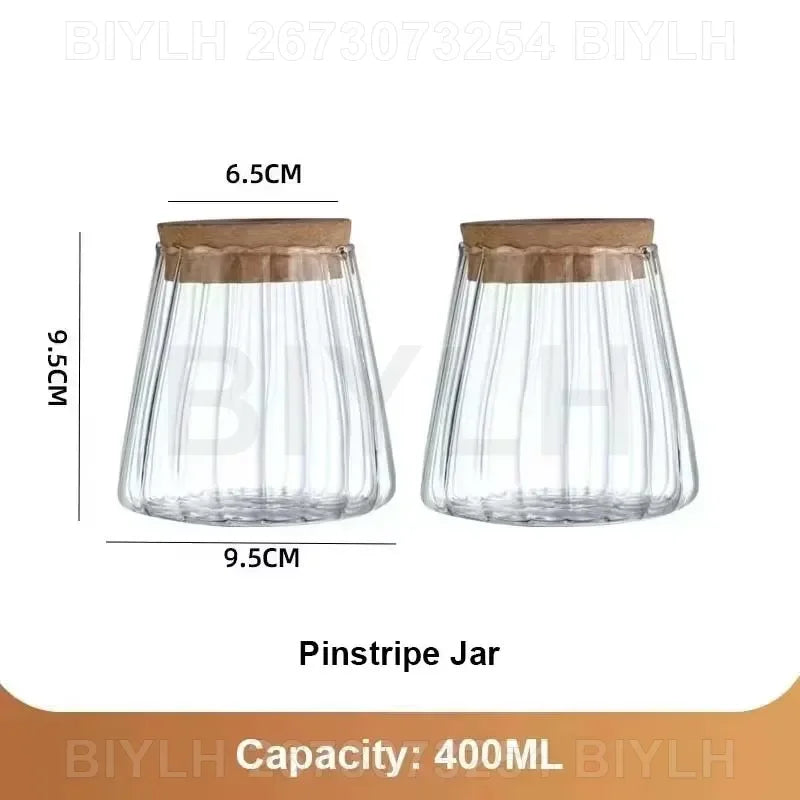 Clear glass pinstripe hydroponic plant jar with natural wood lid and base tray for home decoration and gardening