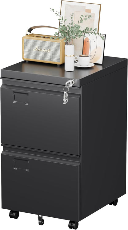 2 Drawer Mobile File Cabinet, Metal Under Desk Cabinet With Lock Name Card Holder For Office Home, Legal Letter Size, Assembly Required - Decorbites
