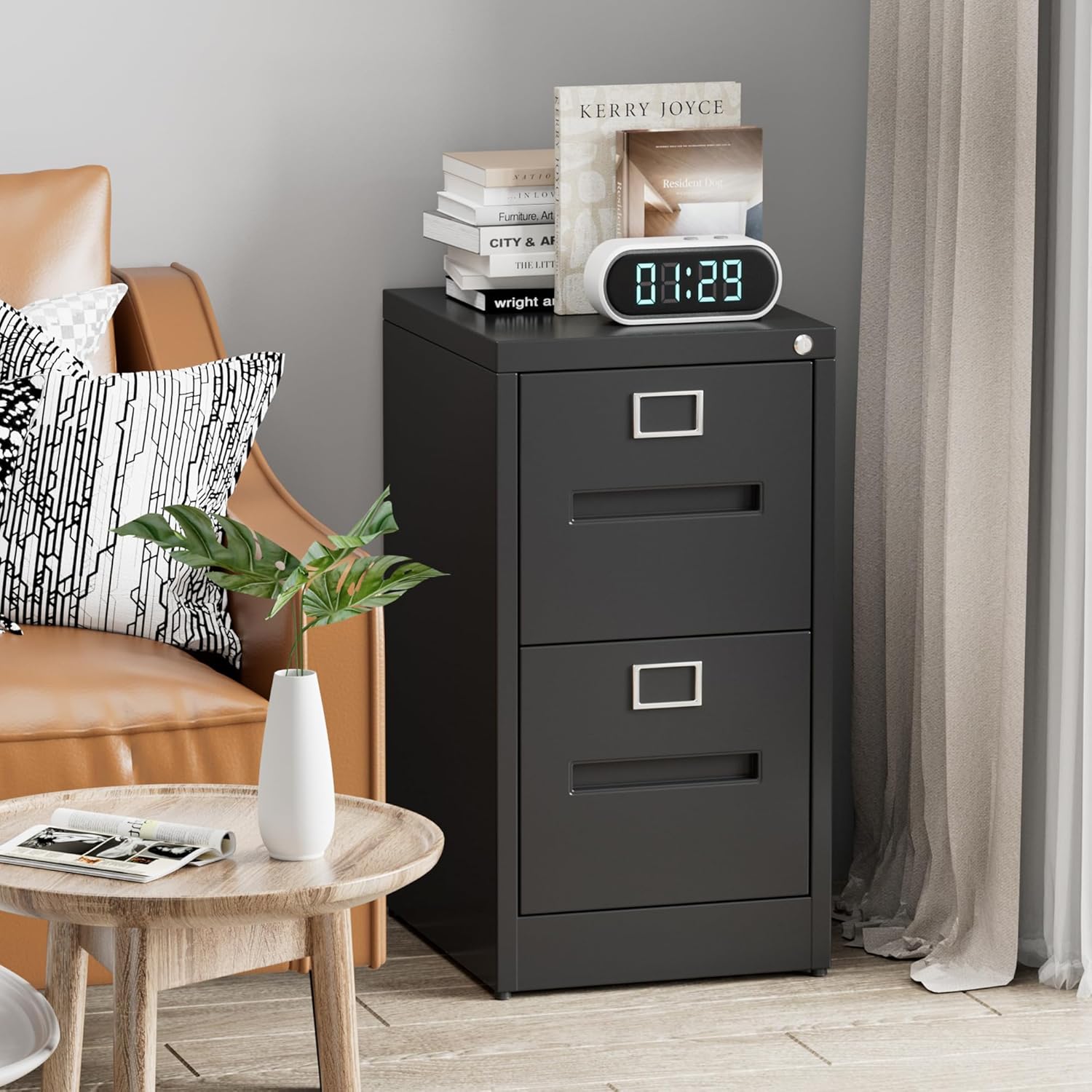 2 Drawer Mobile File Cabinet, Metal Under Desk Cabinet With Lock Name Card Holder For Office Home, Legal Letter Size, Assembly Required - Decorbites