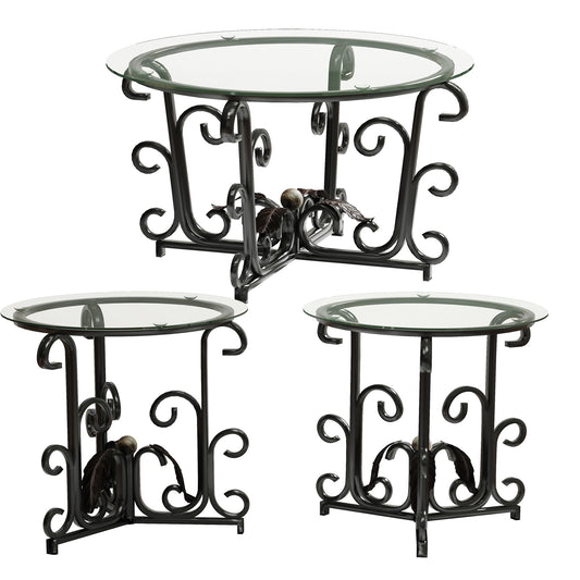 3-teiliges Couchtisch-Set, gehärtete Glasoberfläche mit robustem Metallrahmen – Moderne Wohnzimmer-Sets: 1 Couchtisch & 2 Beistelltische
