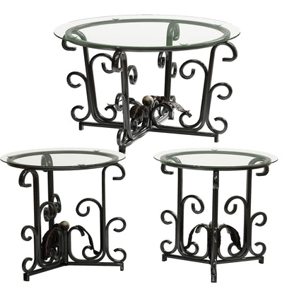 3-teiliges Couchtisch-Set, gehärtete Glasoberfläche mit robustem Metallrahmen – Moderne Wohnzimmer-Sets: 1 Couchtisch & 2 Beistelltische