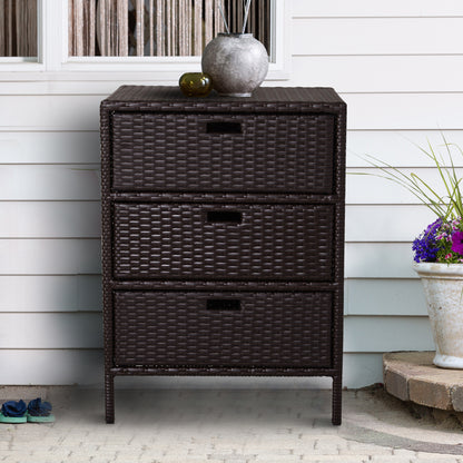 32 Poolside-Rattan-Geflecht-Terrassen-Organizer-Speicherschrank mit 3 großen Schubladen Wetterbeständige Materialien