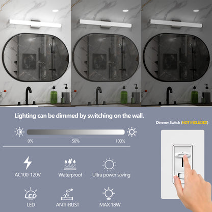 Badezimmer-Spiegelablageleuchte gebürstetes Nickel quadratisch LED 33 Zoll 18 W 6000 K kühles Weißes Licht Wandleuchte über dem Spiegel