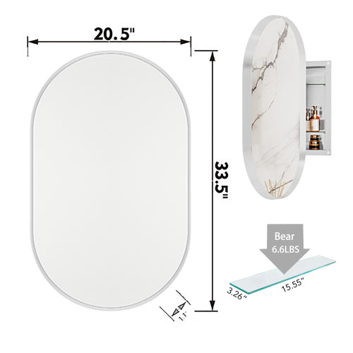 20x34 Zoll Ovales Einbauschrank aus Metallrahmen für das Badezimmer mit Spiegel und einstellbaren Regalen Nicht verfügbar Plattformen- Temu