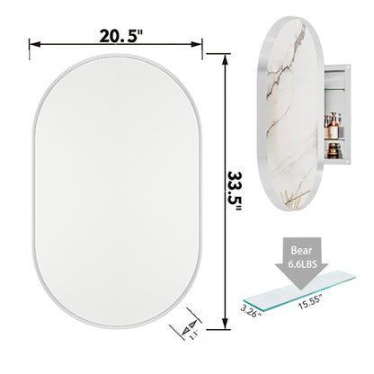 20x34 Zoll Ovales Einbauschrank aus Metallrahmen für das Badezimmer mit Spiegel und einstellbaren Regalen Nicht verfügbar Plattformen- Temu