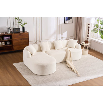 LY-022 Graue Kompressionssofa, Kombination aus Chaise Longue und 3-Sitzer, Holzmaserung-Chenille-Stoff, Voll-Schwamm-Kompressionssofa, kombinierte Sofa mit 4 Kissen für Wohnzimmer-Möbel in der Wohnung
