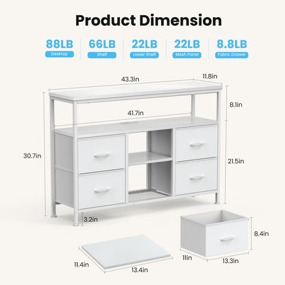 TV-Ständer, 4 Schubladen, mit LED-Lichtern und Stromsteckdosen, Möbel für das Wohnzimmer für 50-Zoll-Fernseher, mit offenen Regalen und verstellbaren Füßen