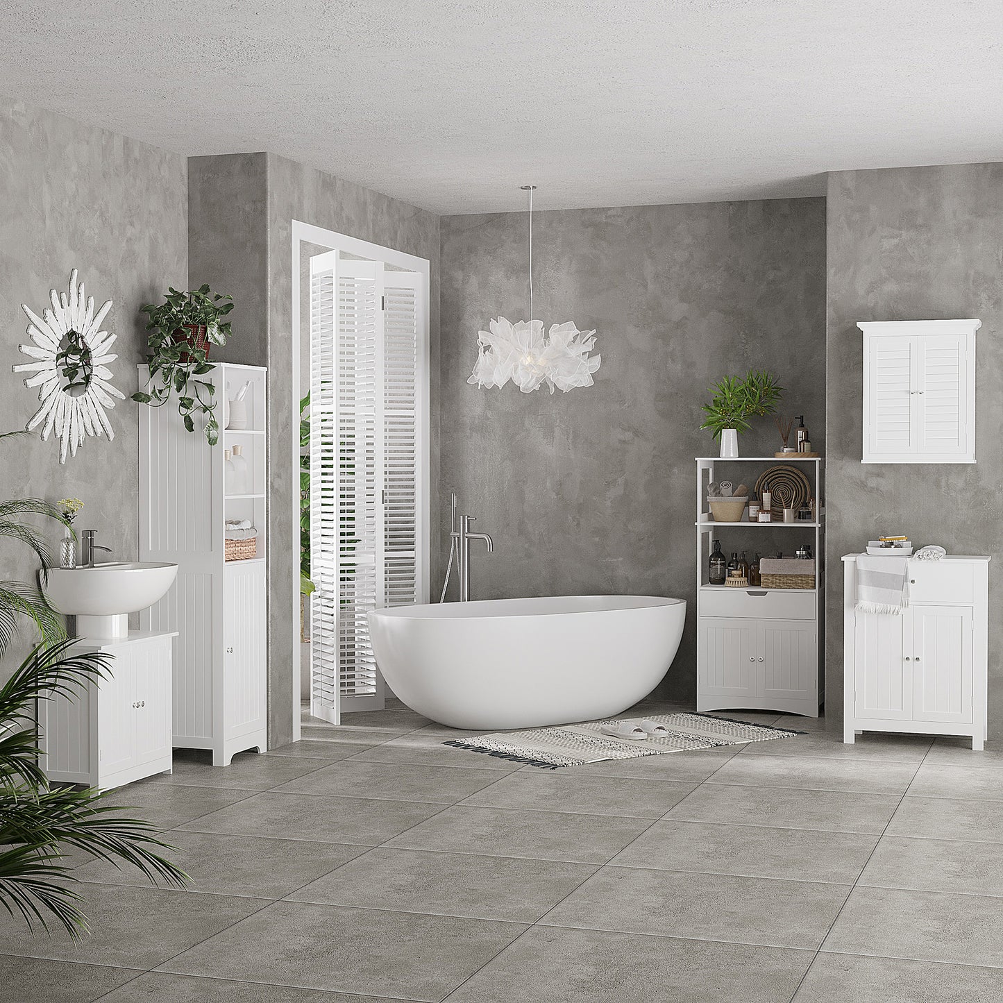 Unterwaschbecken-Badregal, Sockel-Waschbecken-Schrank mit 2 Türen, Regal und U-Form, Weiß