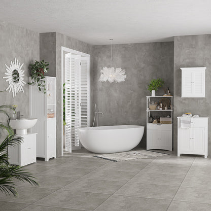 Unterwaschbecken-Badregal, Sockel-Waschbecken-Schrank mit 2 Türen, Regal und U-Form, Weiß