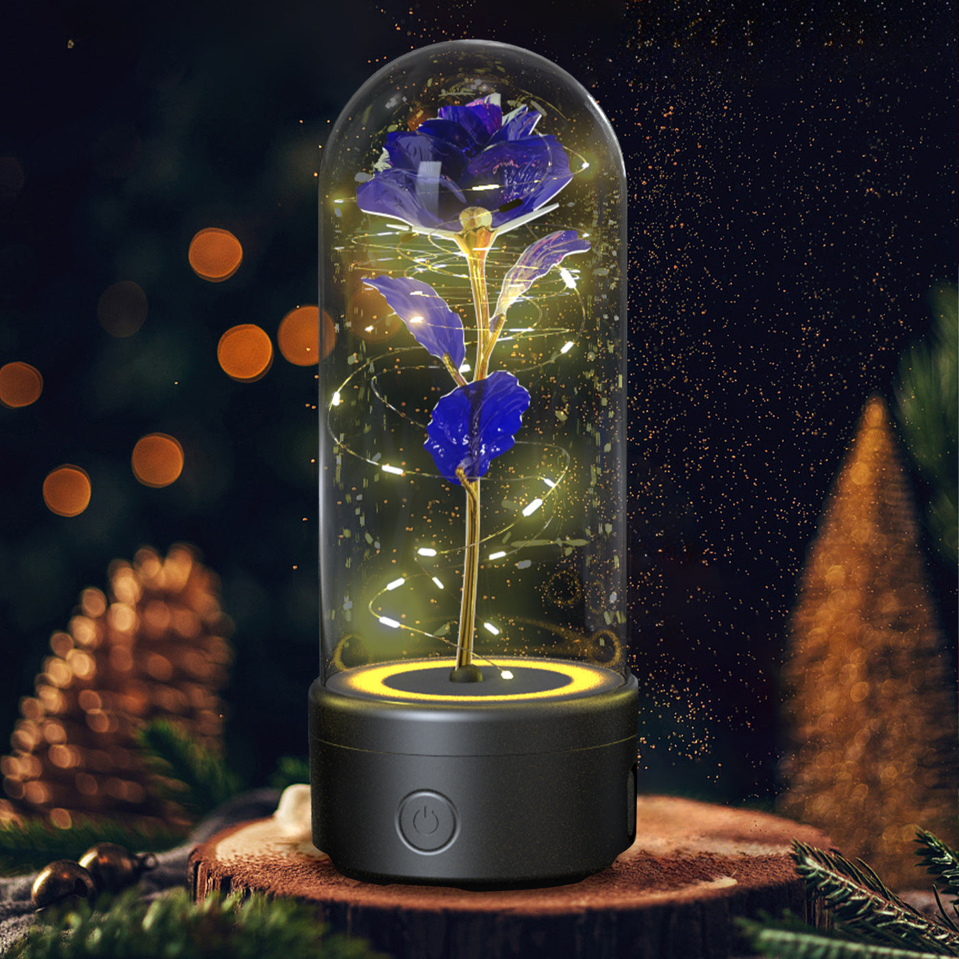 Kreatives 2-in-1 Rosenblumen-LED-Licht und Bluetooth-kompatibler Lautsprecher Valentinstag-Geschenk Rosenleuchtendes Nachtlicht-Ornament mit Glasabdeckung