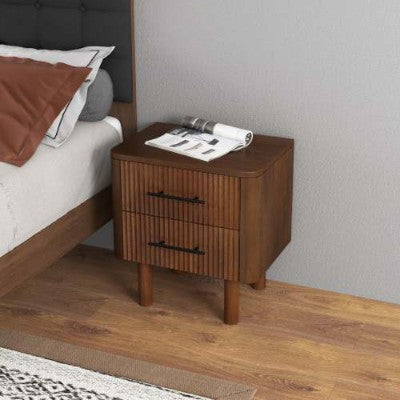 Logan Mid-Century Modern Walnuss-Nachttisch Bettseitig mit 2 Schubladen
