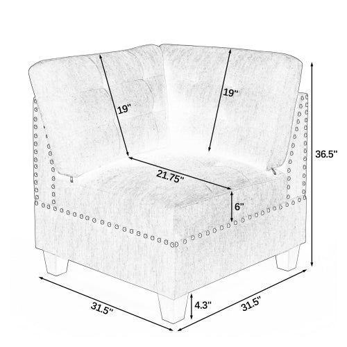 Corner Sofa For Modular Sectional,Grey Chenille 31.5x31.5x36.