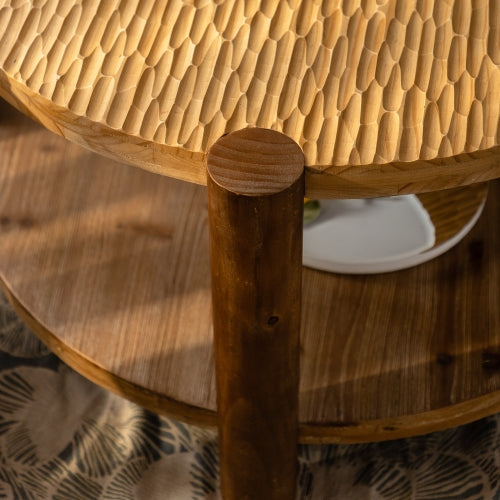 Runder Couchtisch aus Massivholz für das Wohnzimmer, 2-stufiger runder Couchtisch mit Stauraumregal, Couchtisch im Stil des Mid-Century Modern, für kleine Wohnräume im Zuhause, einfache Montage