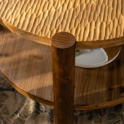 Runder Couchtisch aus Massivholz für das Wohnzimmer, 2-stufiger runder Couchtisch mit Stauraumregal, Couchtisch im Stil des Mid-Century Modern, für kleine Wohnräume im Zuhause, einfache Montage