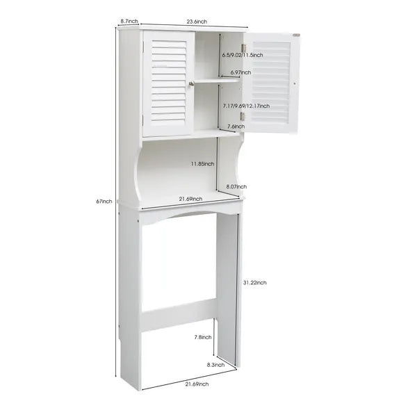 Fralimk 23,6*8,7*67 Zoll Lagerung über der Toilette, Badezimmer-Organizer und Lagerung über Toilettenschrank, Badezimmer-Organizer hinter der Toilette mit zwei lamellierten Türen, Weiß