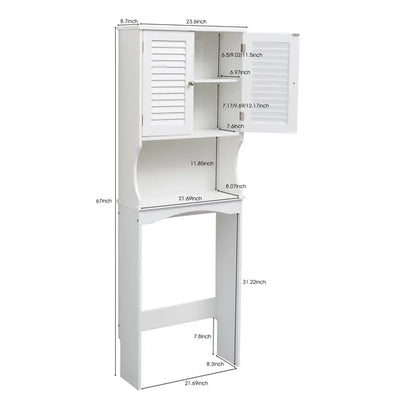 Fralimk 23,6*8,7*67 Zoll Lagerung über der Toilette, Badezimmer-Organizer und Lagerung über Toilettenschrank, Badezimmer-Organizer hinter der Toilette mit zwei lamellierten Türen, Weiß
