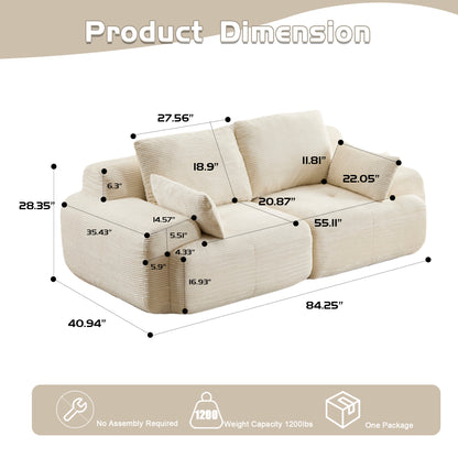 Moderne Kompressions-Matratzen-Sofa, 2-Sitzer großes Ecksofa für das Wohnzimmer, Haustierfreundliches Wolkenmodul-Sofa, Samtstoff, extra tiefe Zweier-Sitzbank, keine Montage erforderlich, Beige
