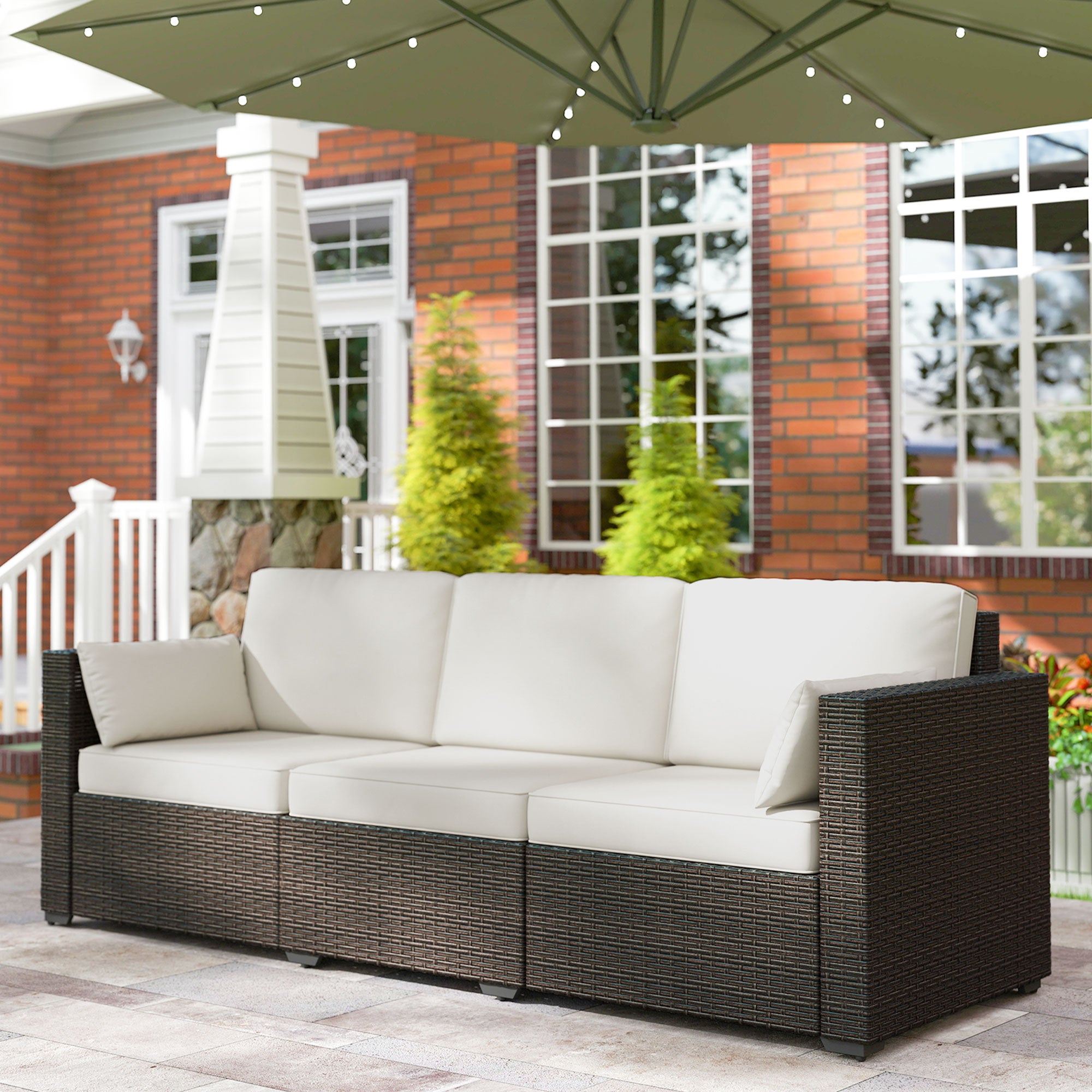 Terrassen-Sofa PE Tief Sitzende Außensofa mit Abnehmbaren Kissen