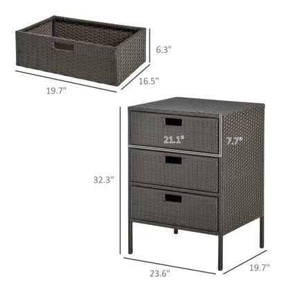 32 Poolside-Rattan-Geflecht-Terrassen-Organizer-Speicherschrank mit 3 großen Schubladen Wetterbeständige Materialien