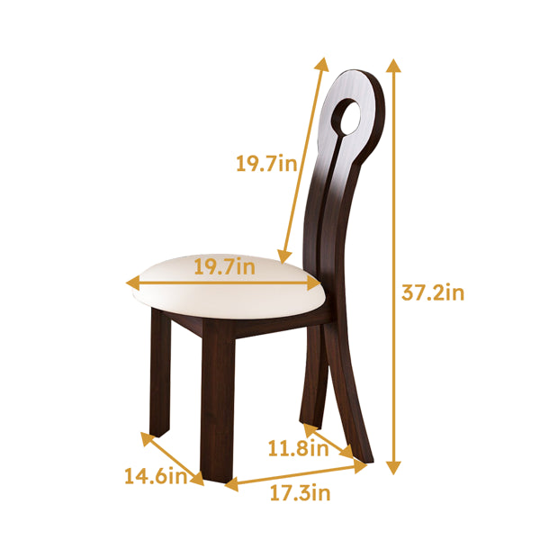 Esszimmerstühle Set aus 2, Hausschlüssel-Design-Stühle, PU-Leder massivholzene Esszimmerstühle mit weißem rundem Sitzkissen für Küchen- und Esszimmer – tiefes Walnussbraun