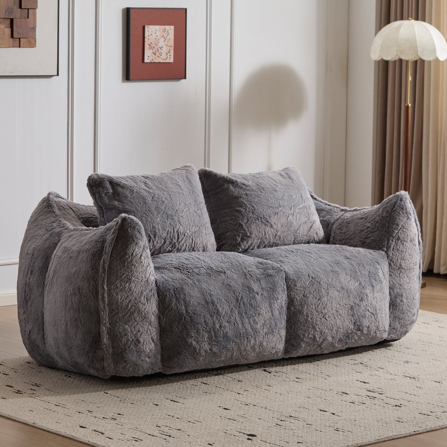 Riesiges Sitzsacksofa für Erwachsene, ultra weiches, flauschiges Zweiersofa aus Sitzsäcken, überdimensionierter Liegestuhl für Innenräume im Wohnzimmer oder Schlafzimmer, keine Montage erforderlich, gemütlicher Lesesessel mit Kissen, Grau