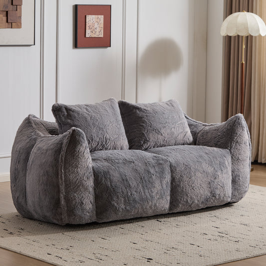 Riesiges Sitzsacksofa für Erwachsene, ultra weiches, flauschiges Zweiersofa aus Sitzsäcken, überdimensionierter Liegestuhl für Innenräume im Wohnzimmer oder Schlafzimmer, keine Montage erforderlich, gemütlicher Lesesessel mit Kissen, Grau