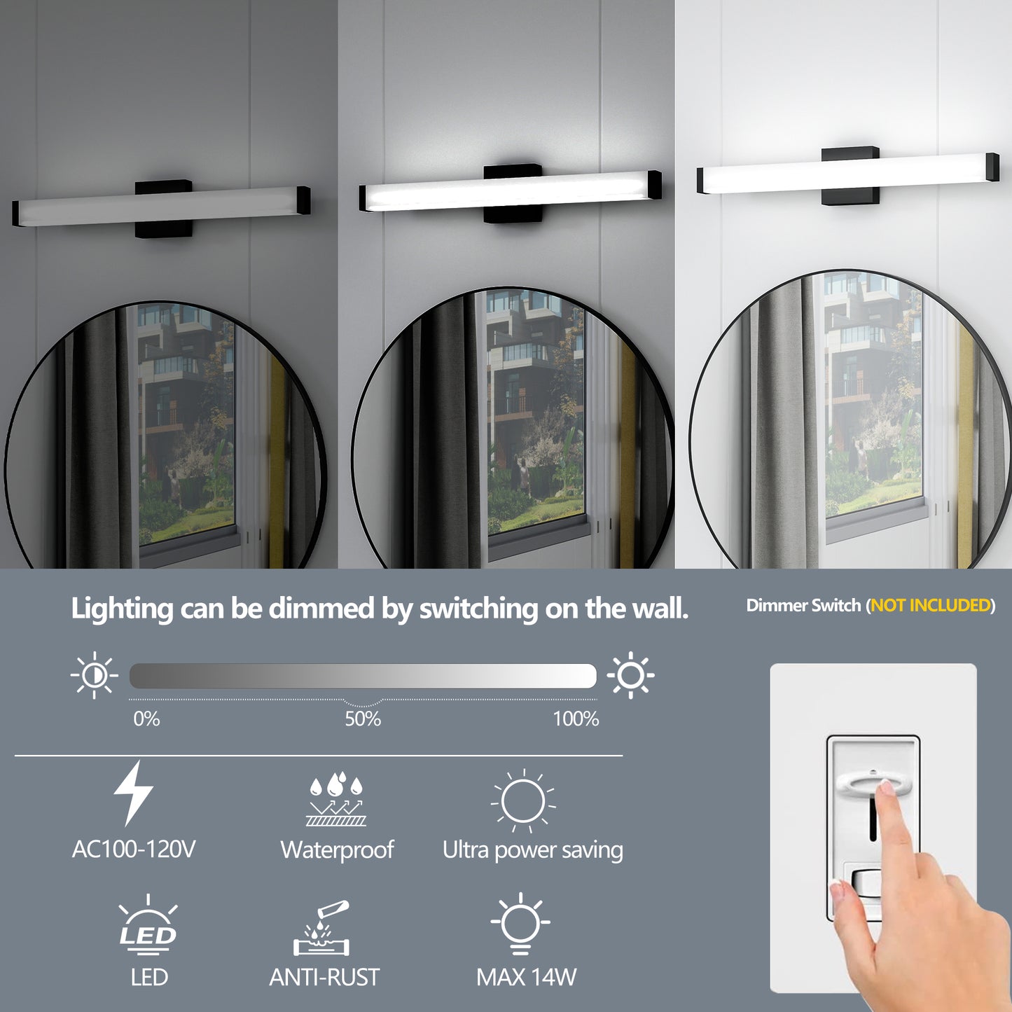 Badezimmer-Spiegelbeleuchtung Schwarz - 25 Zoll moderne Badezimmer-Spiegelbeleuchtung - 14W LED Badezimmerbeleuchtung über dem Spiegel Kühles Weißes Licht 6000K