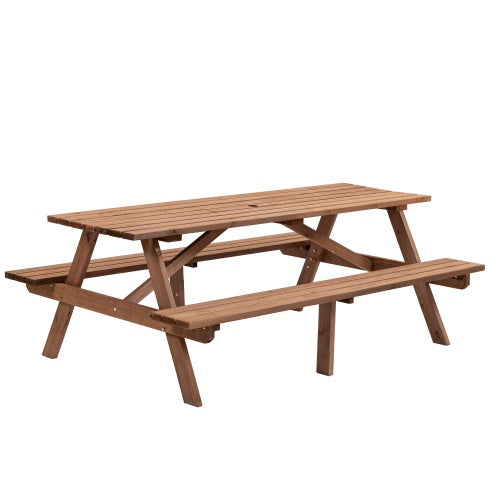 8-Person-Brauner Holztisch für Picknick, Outdoor-Camping-Esstisch mit 2 Sitzen, Garten, DIY mit 2 integrierten Bänken, Tragfähigkeit 2220 lb
