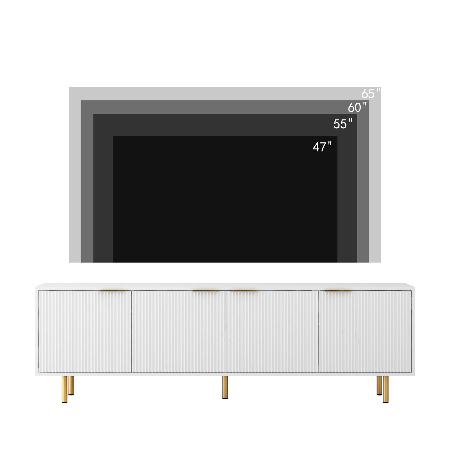 Weißes modernes TV-Ständer Fluted T, Entertainment-Center mit Stauraumtüren, TV-Konsole Medienschrank, für 55-Zoll-TV, Wohnzimmer