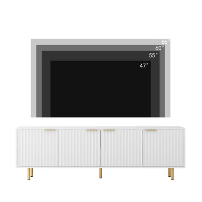 Weißes modernes TV-Ständer Fluted T, Entertainment-Center mit Stauraumtüren, TV-Konsole Medienschrank, für 55-Zoll-TV, Wohnzimmer