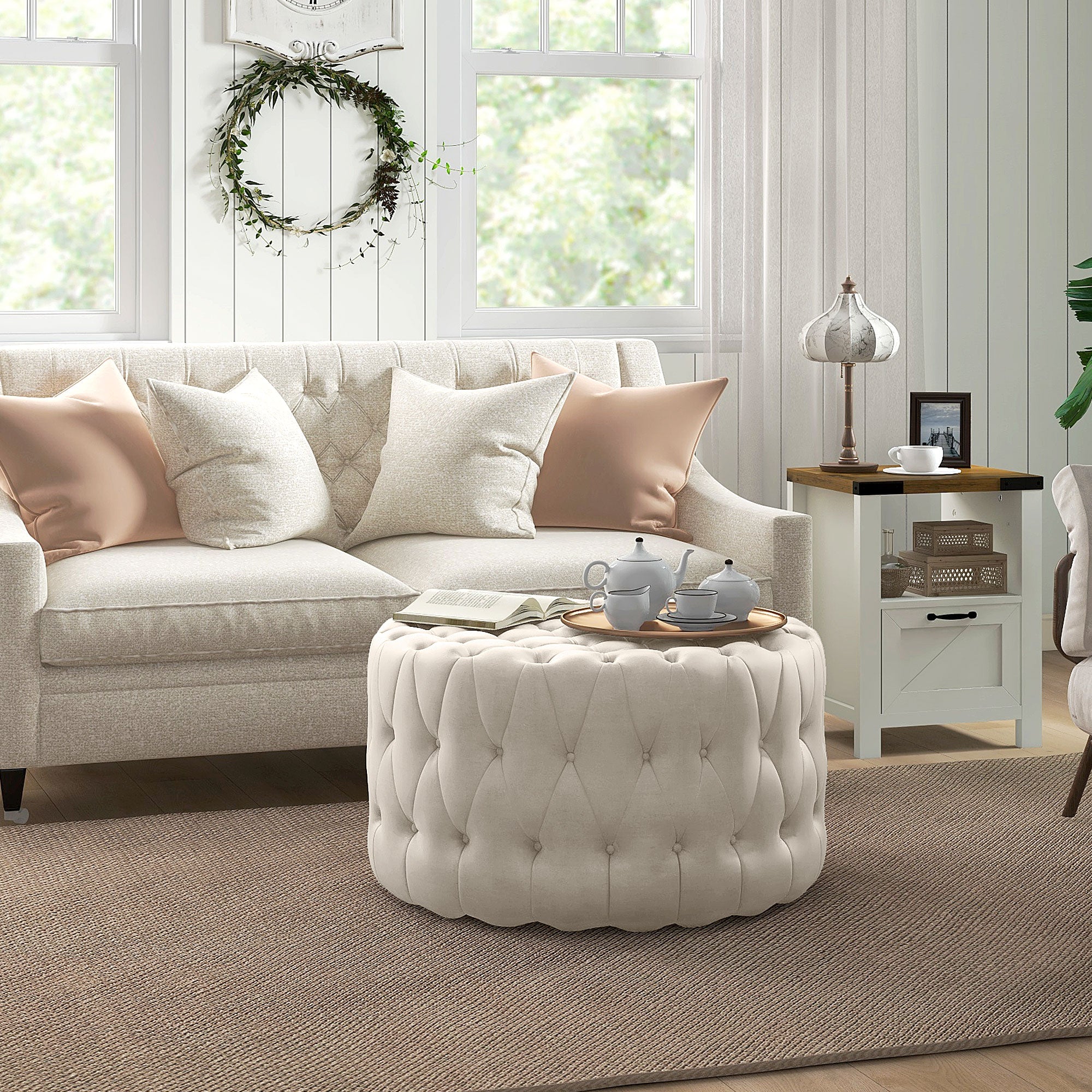 Gray Velvet Ottoman Table