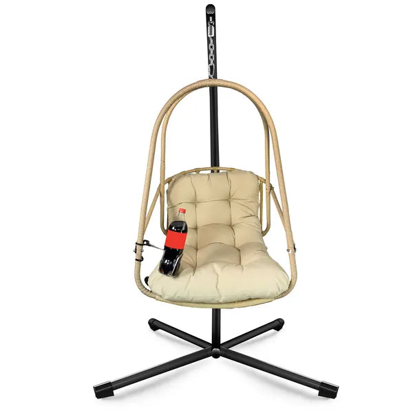 Hängender Eierstuhl mit Ständer - Innen/Außen Geflochtener Rattan-Schaukelstuhl mit Ständer - 350 lb Tragfähigkeit
