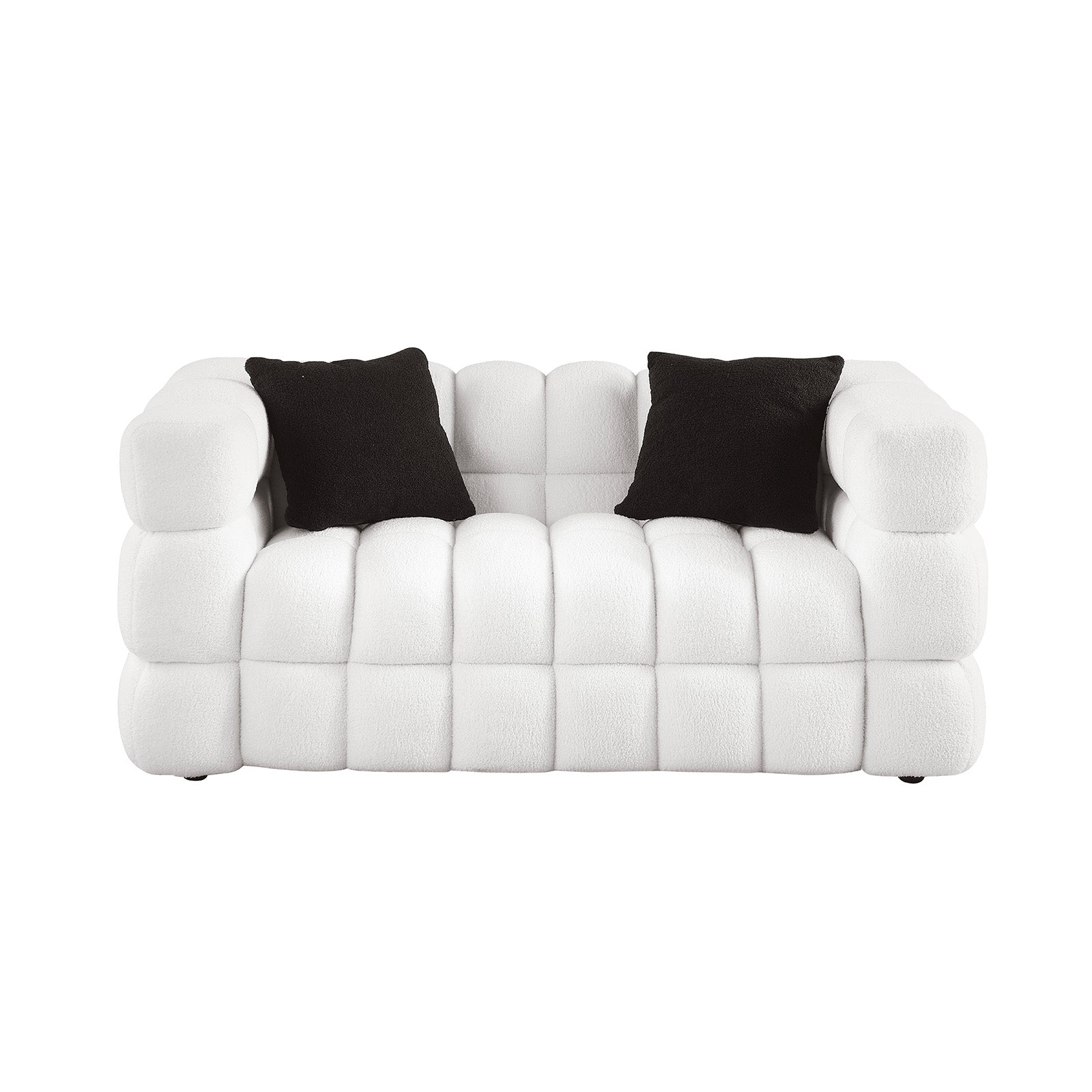 62,2 Länge, 35,83 Zoll Tiefe, menschliche Körperstruktur für US-Amerikaner, Marshmallow-Sofa, Bouclé-Sofa, weiße Farbe, 2-Sitzer