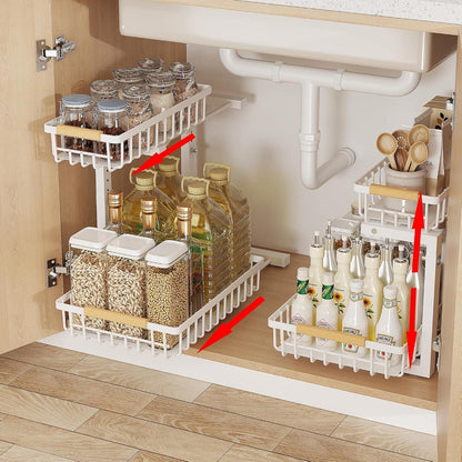 Metal Adjustable Height Two-Tier Drawer Kitchen Bathroom Under Sink Storage Rack