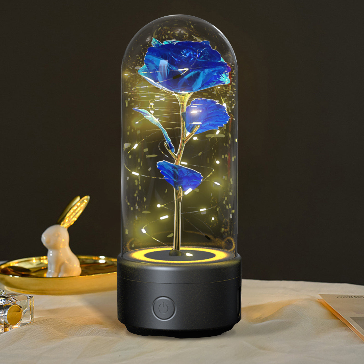 Kreatives 2-in-1 Rosenblumen-LED-Licht und Bluetooth-kompatibler Lautsprecher Valentinstag-Geschenk Rosenleuchtendes Nachtlicht-Ornament mit Glasabdeckung