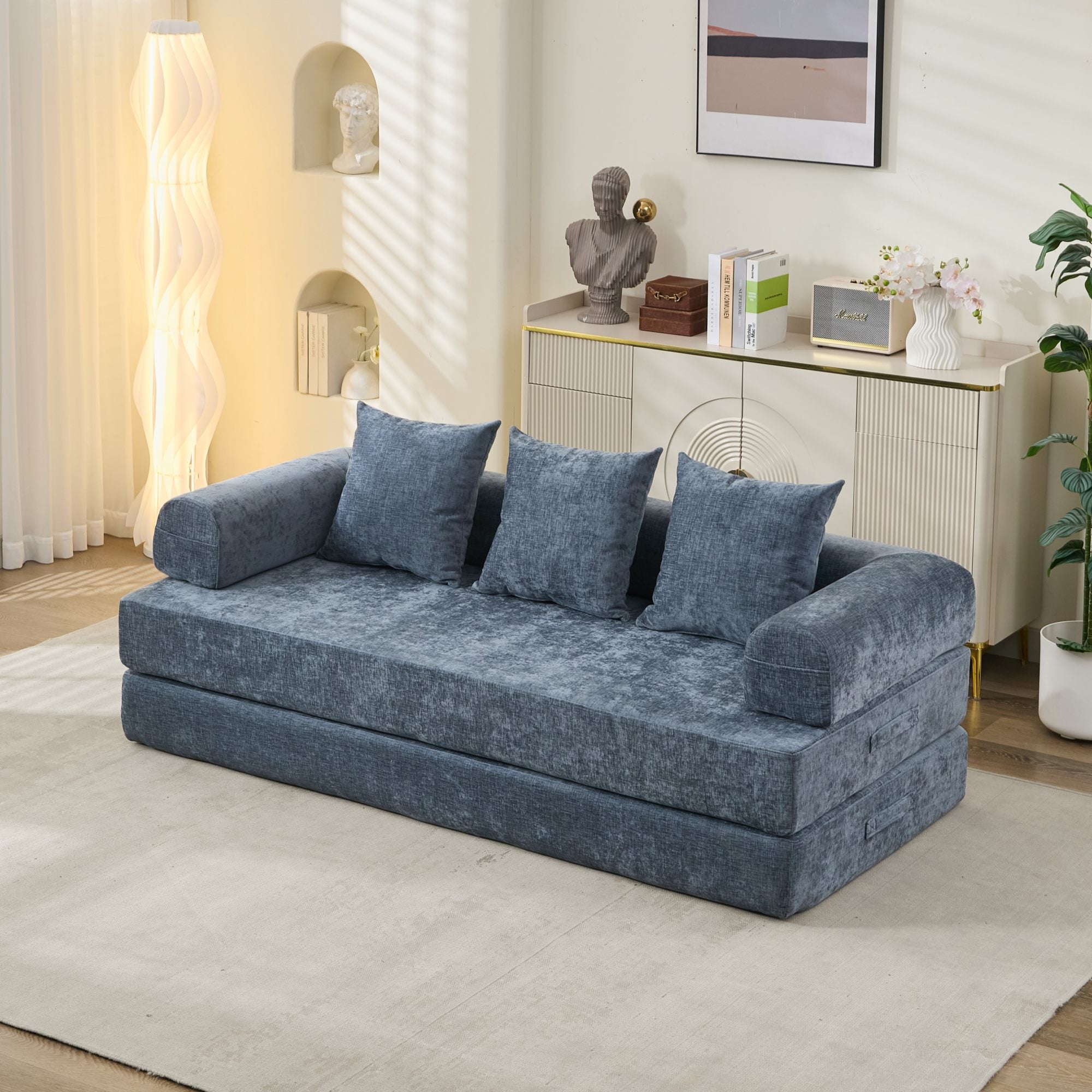 Blue Chenille Floor Sofa