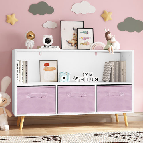 Fiberboard Children's Bookshelf With Foldable Fabric Drawers