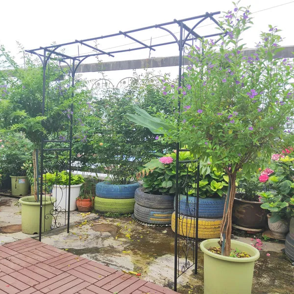 Metall-Gartenbogen L80,3'' x B52 cm x H206 cm Kletterpflanzen-Stütze Rosenbogen Outdoor Schwarz