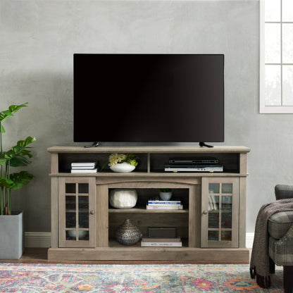 Klassisches TV-Media-Regal Modernes Entertainment-Konsolenregal für Fernseher bis 65 Zoll mit offenen und geschlossenen Stauraum, Grau gewaschen