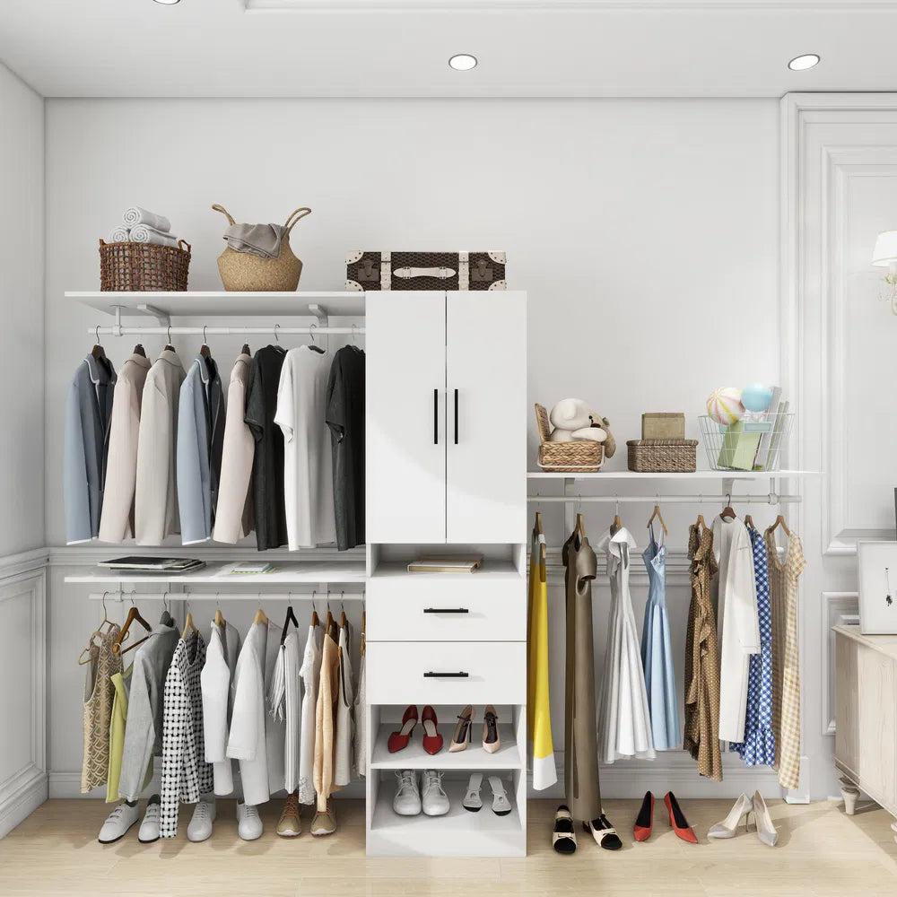 Kleiderschranksystem, Kleiderschrank-Organizer mit Kleiderstangen zum Aufhängen von Kleidung, Kleiderschranksystem mit Schubladen, Organizer und Stauraum für Ankleidekammer mit Regalen, Ankleidekammersystem