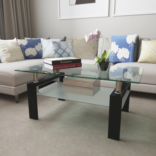 Rechteckiger Schwarzer Glas-Couchtisch, Klarer Couchtisch, Moderne Beistell- und Mittel-Tische für das Wohnzimmer, Möbel für das Wohnzimmer