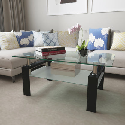 Rechteckiger Schwarzer Glas-Couchtisch, Klarer Couchtisch, Moderne Beistell- und Mittel-Tische für das Wohnzimmer, Möbel für das Wohnzimmer