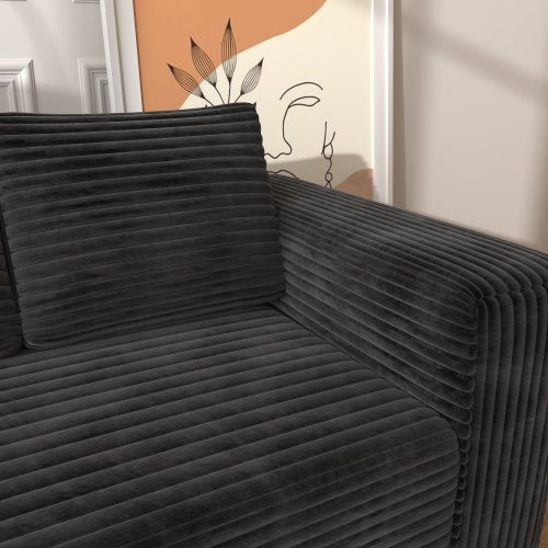 Cloud-Sofagarnitur mit L-förmiger Chaise, Moderne modulare Sitzbank mit tiefer Sitzfläche, Bezogene Sofas mit rechtsgerichteter Chaise für Wohnzimmer und Schlafzimmer, Keine Montage erforderlich, Schwarzer Plüsch-Cordstoff