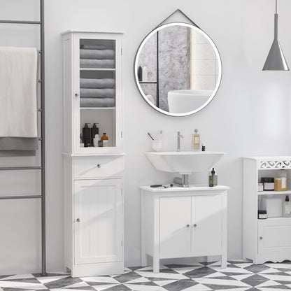 Kleankin Slim Badezimmerschrank Hochschmal Wäscheturm mit Acryl-Tür, Schublade und Regalen Weiß
