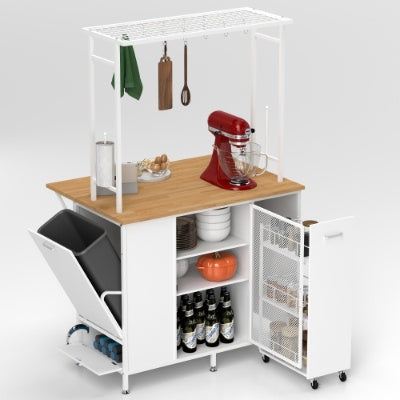 Kücheninsel mit Stauraum, Frühstückstheke mit klappbarem umklappbarem Panel, Große Stauraum-Schrankschäume und Schubladen, Großer Couchtisch mit Haken, Weiß