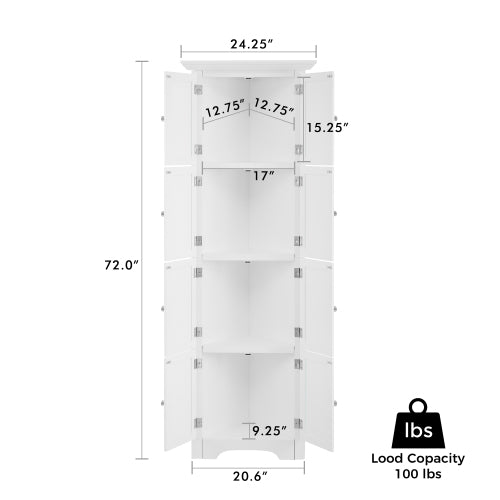 Hochschrank mit Tür und 4 Regalen, geeignet für Wohnzimmer, Küche, Büro, Schlafzimmer, Badezimmer, moderner Stil, weiß