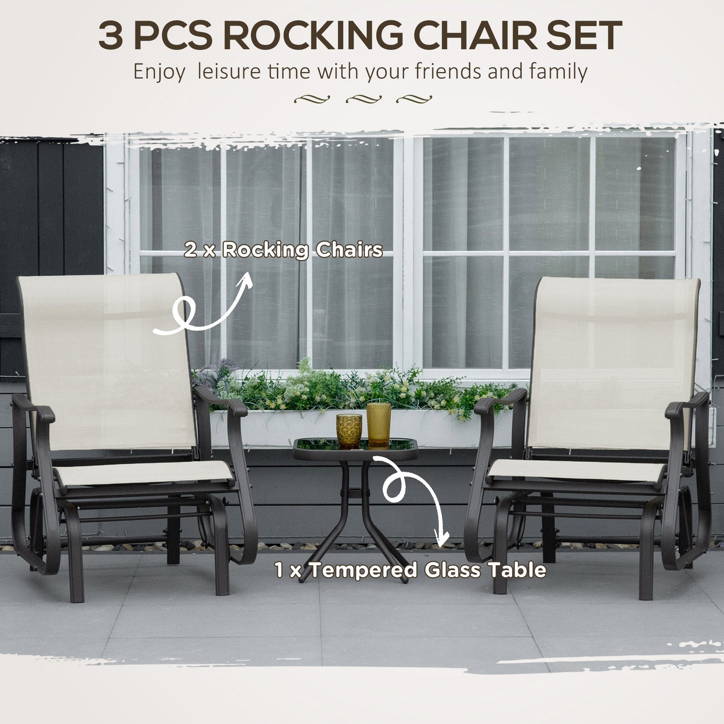 3-teiliges Outdoor-Gleitschwingset Bistro-Set mit Rahmen