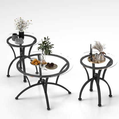 3-teiliges Couchtisch-Set mit gehärteter Glasoberfläche Deko-Couchtisch